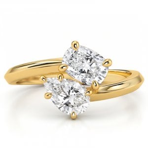 Italo Golden Toi Et Moi Pear & Cushion Cut Bypass Ring