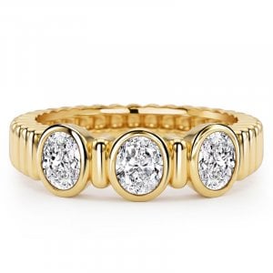Italo Golden Bezel Setting Oval Cut Three Stone Engagement Ring For Women