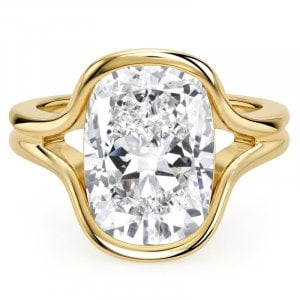 Italo Bezel Split Shank 5 Carat Elongated Cushion Cut Engagement Ring