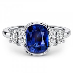 Italo Half Bezel Five Stone Blue Sapphire Cushion Cut Engagement Ring