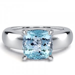 Italo Solitaire 4 Carat Cushion Cut Aquamarine Ring For Women