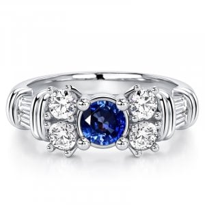 Italo Floral Blue Sapphire Round Cut Engagement Ring For Women