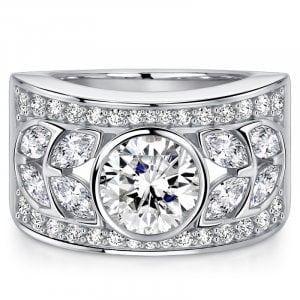 Italo Bezel Setting Floral Filigree Round Cut Unique Engagement Rings