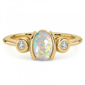 Italo Golden Bezel Setting Opal Three Stone Engagement Ring For Women