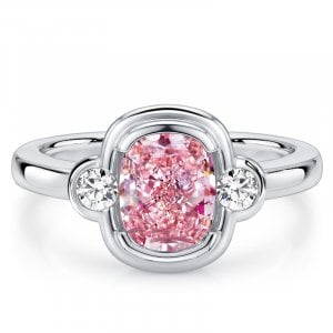 Italo Bezel Setting Pink Sapphire 1 Carat Cushion Cut Three Stone Rings