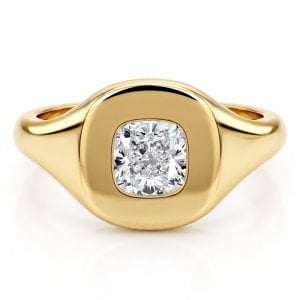 Italo Golden Bezel Set Cushion Cut Classic Engagement Ring Bezel Signet Ring