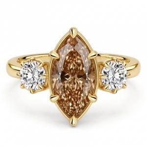 Italo Golden Marquise Cut Champagne Three Stone Engagement Ring