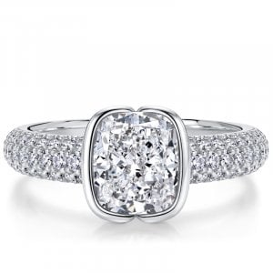 Italo Micro Pave 3 Carat Elongated Cushion Cut Half Bezel Ring For Women