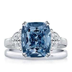 Italo Three Stone Cushion Cut Blue Topaz Engagement Ring Sets For Women