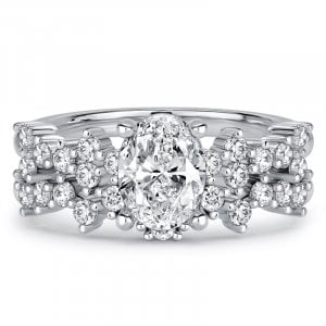 Italo Dainty Waterfall Oval Cut Engagement Ring Set Bridal Set
