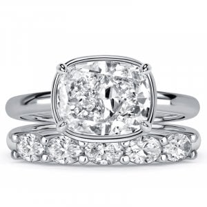 Italo Bezel Setting Cushion Cut Engagement Ring Set Wedding Set