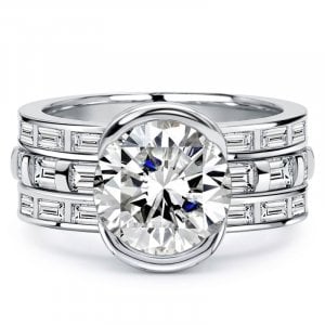 Italo Half Bezel Round Cut 3PC Wedding Set For Women