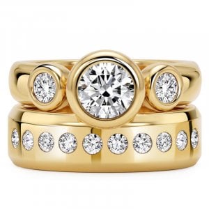 Italo Golden Bezel Setting Three Stone Engagement Ring Sets For Women