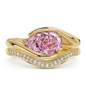 Italo Golden Half-bezel East West Pear Cut Pink Sapphire Engagement Ring Sets For Women