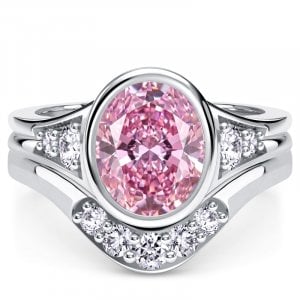 Italo Bezel Setting Oval Cut Pink Sapphire Engagement Ring Sets For Women