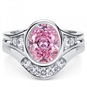 Italo Bezel Setting Oval Cut Pink Sapphire Engagement Ring Sets For Women