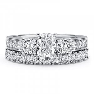 Italo Three Stone White Sapphire Cushion Cut Engagement Ring Sets For Women