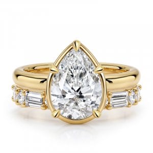 Italo Golden Solitaire 2 Carat Pear Cut Engagement Rings Sets