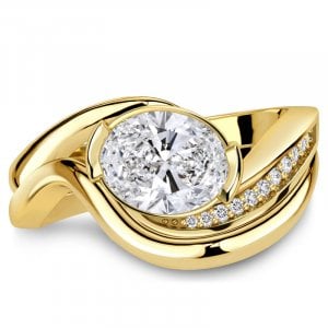 Italo Golden Bypass Half Bezel 2 Carat Oval Cut Engagement Ring Sets