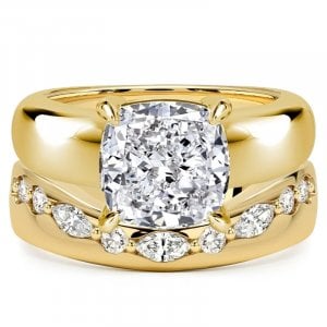 Italo Golden 4 Carat Cushion Cut Solitaire Engagement Ring Set Bridal Set