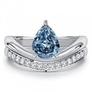 Italo Chevron Blue Topaz 2 Carat Pear Cut Wedding Set Ring For Women