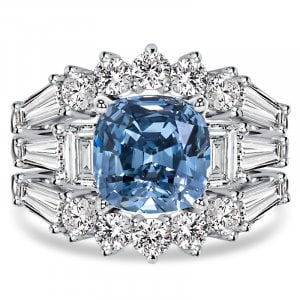 Italo 3 Carat Cushion Cut Blue Topaz Three Stone 3PC Wedding Set