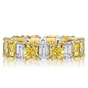 Two Tone Radiant Cut Yellow & White Sapphire Wedding Band