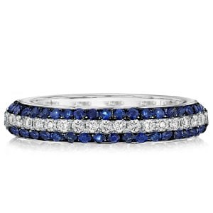 Italo Round Cut Blue Sapphire Triple Row Wedding Band Classic