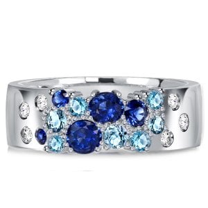 Italo Round Cut Blue Sapphire Wedding Band In Sterling Silver Waterfall Ring