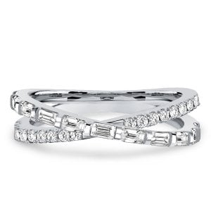 Italo Round & Baguette Cross Wedding Band Crossover Ring Infinity Ring