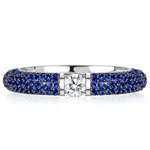 Italo Micro Pave Blue Sapphire Ring Round Cut Eternity Band