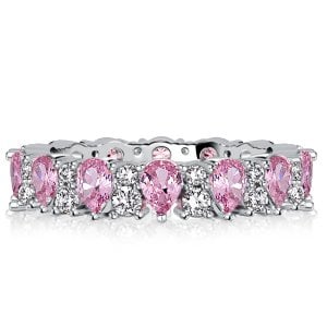 Italo Pear Cut Pink Stone Eternity Wedding Band Ring For Women