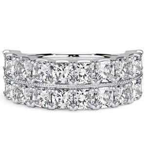 Italo Double Row Cushion Cut Half Eternity Wedding Band Ring For Women