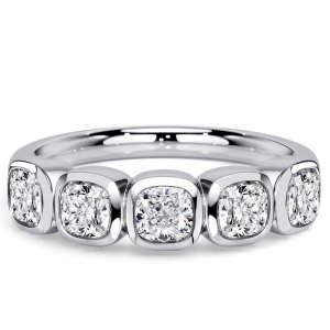 Italo Bezel Setting Cushion Cut Five Stone Wedding Band Ring For Women