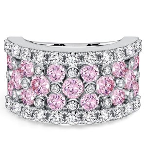 Italo Bezel Setting Round Cut White & Pink Sapphire Wedding Band For Women