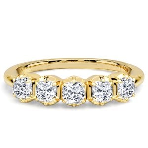 Italo 6 Prong 3 MM Cushion Cut Five Stone Wedding Band Ring For Women
