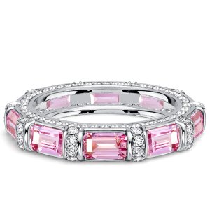 Italo Tension Emerald Cut Pink Sapphire Unique Wedding Band Ring For Women