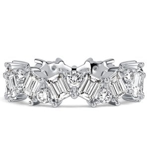 Italo Alternating Emerald & Round Cut Eternity Wedding Band For Women