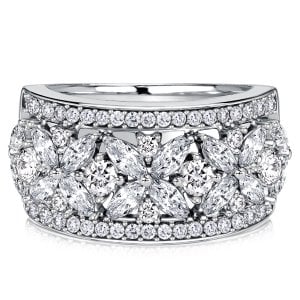 Italo Floral Filigree Marquise & Round Cut Eternity Wedding Band For Women