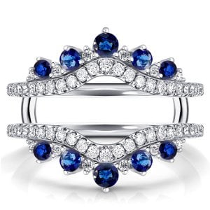 Italo Crown Blue & White Sapphire Ring Guard Enhancer Wedding Band For Women