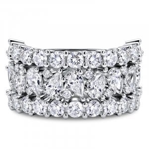 Italo Multi Row Pear & Round Cut Anniversary Band Ring For Women
