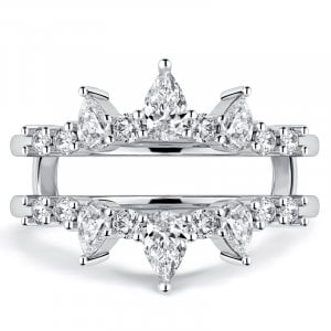 Italo Crown Pear & Round Ring Guard Enhancer Wedding Band For Women