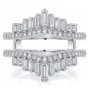 Italo Crown Baguette Cut Ring Guard Enhancer Wedding Band For Women