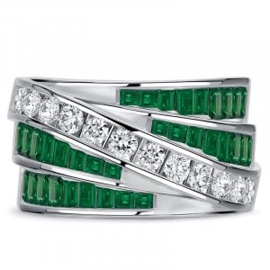 Italo Emerald Green Criss-cross Wedding Band For Women Anniversary Ring