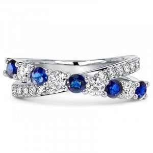 Italo Round Cut Blue & White Sapphire Criss-Cross Wedding Band Ring