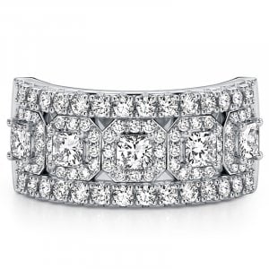 Italo Halo Cushion Cut Half Eternity Wedding Band Ring For Women