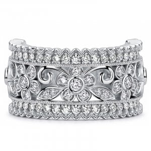 Italo Floral Filigree Half Eternity Wedding Band Ring For Women Anniversary Ring