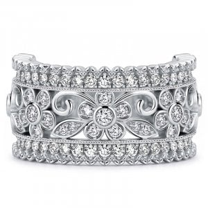Italo Floral Filigree Half Eternity Wedding Band For Women Anniversary Ring