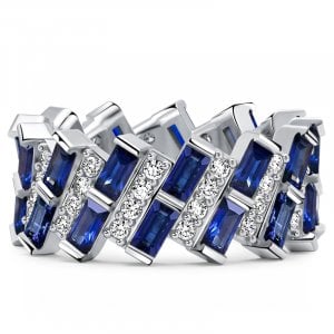 Italo Multi Row Baguette Cut Blue Sapphire Eternity Band Ring For Women
