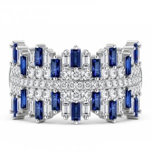 Italo Multi Row Baguette & Round Cut Wedding Band Ring For Women